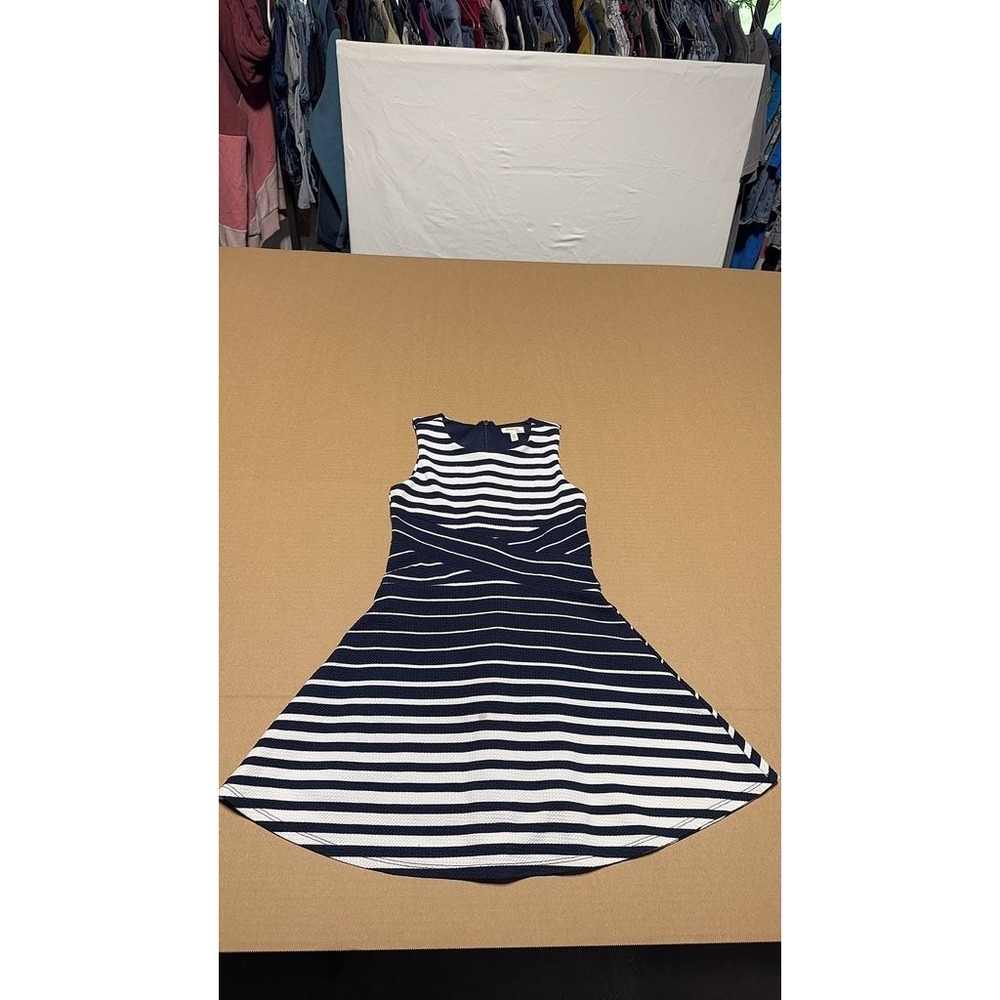 Monteau Navy and White Striped Sleeveless Fit and Flare Dress Size 7